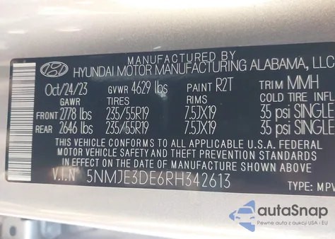 2024 Hyundai Tucson Limited из США, поврежденный, VIN 5NMJE3DE6RH342613